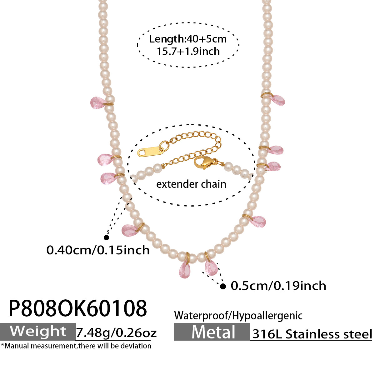P808- Gold bead necklace 40+5cm