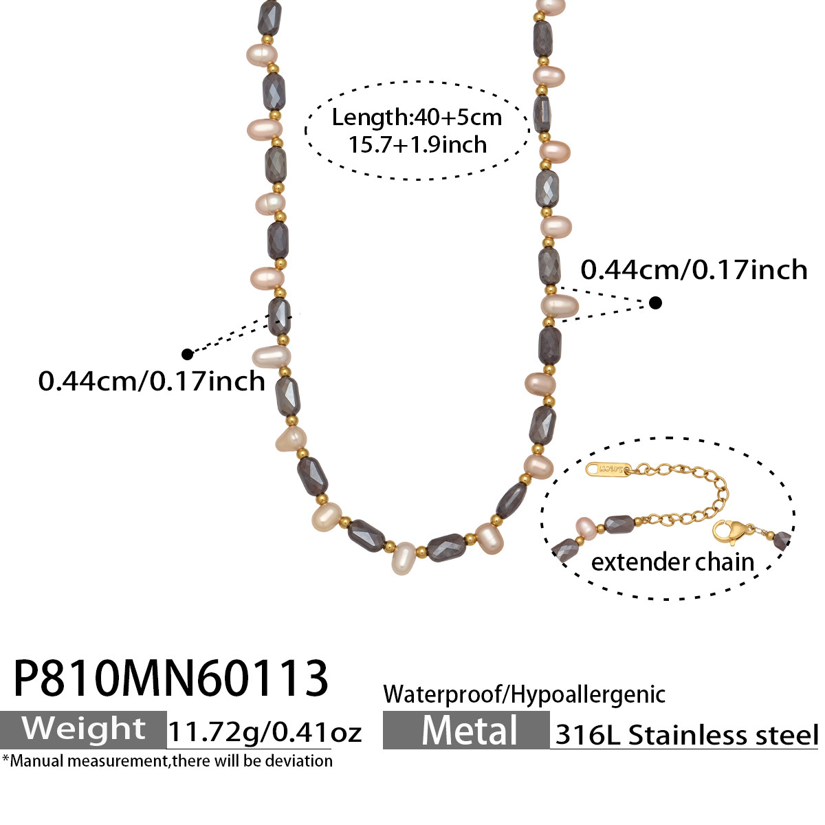P810 Gold Freshwater Pearl Bead Necklace 40+5cm
