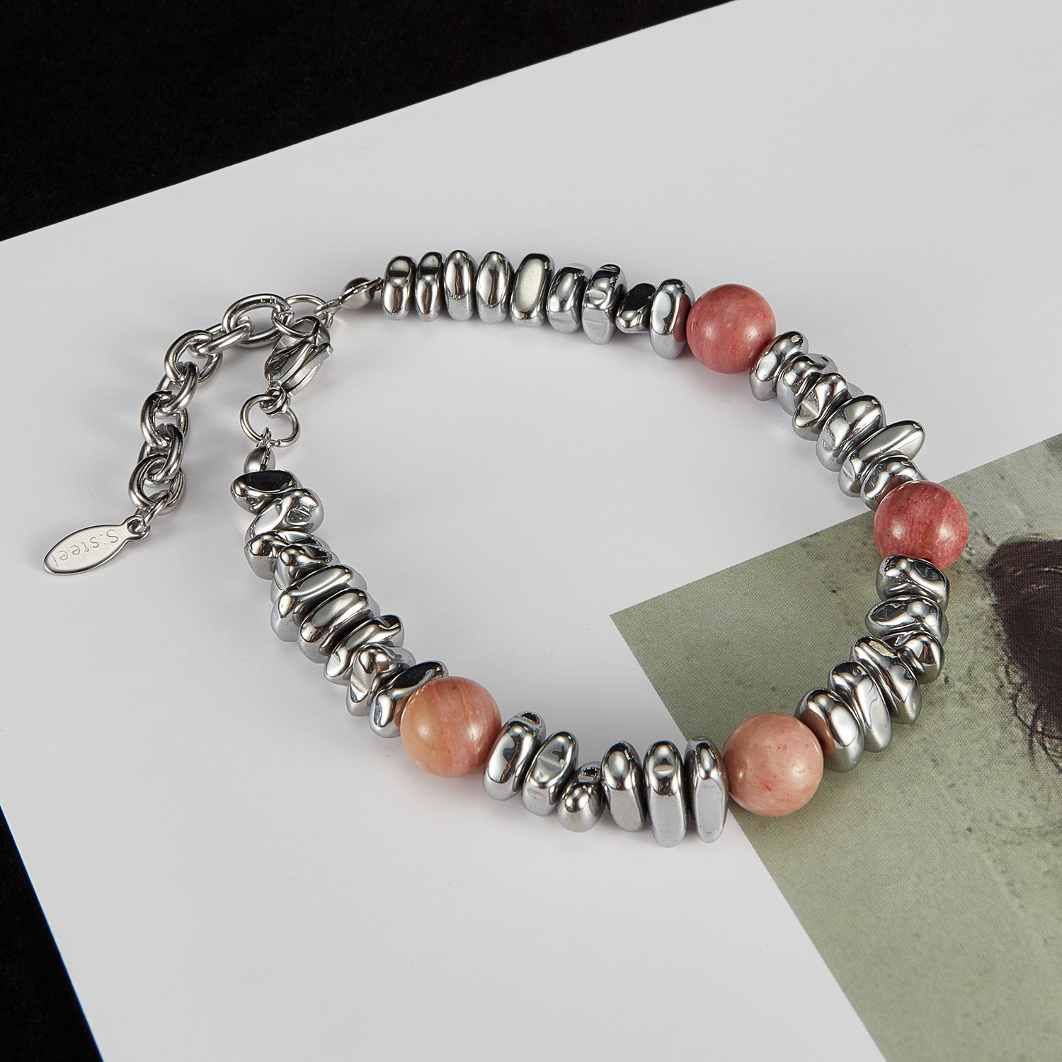 2:S2009 broken silver natural stone bracelet