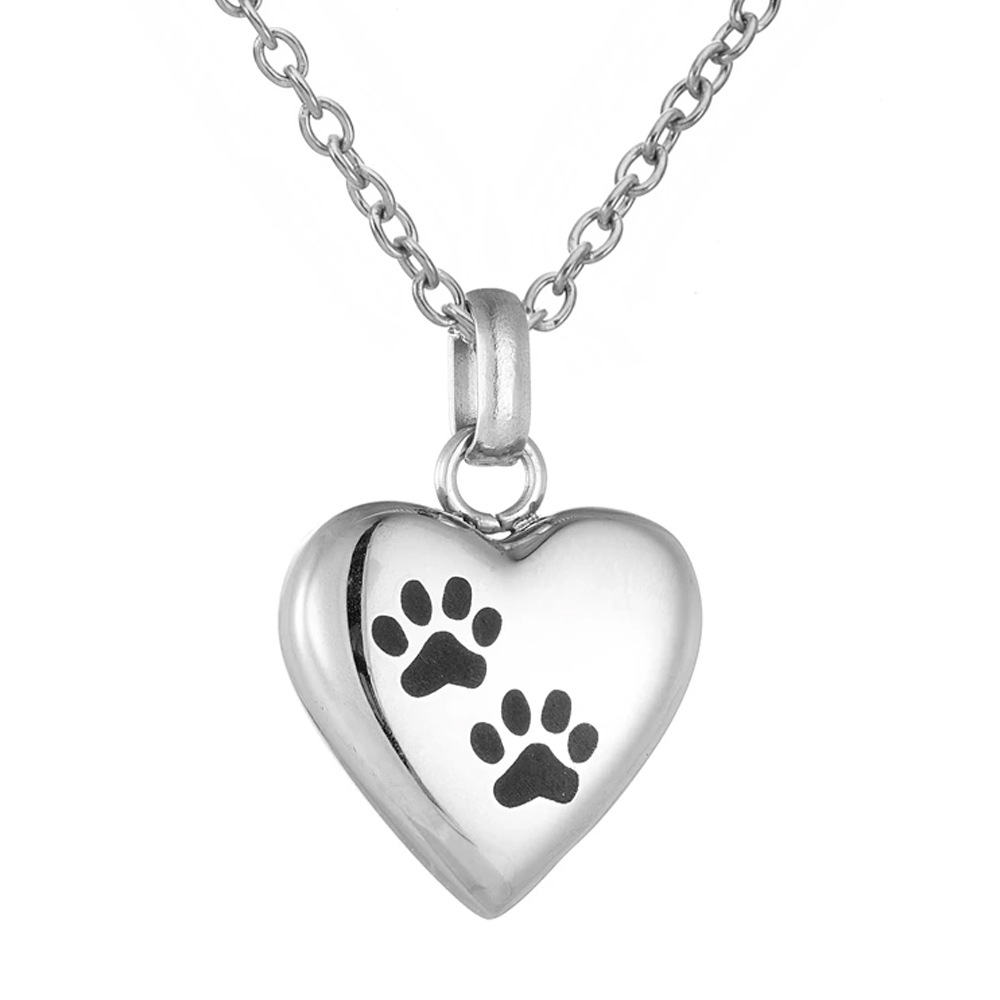 1:Silver heart paw print pendant