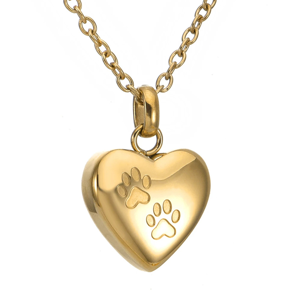 3:Gold heart paw print pendant