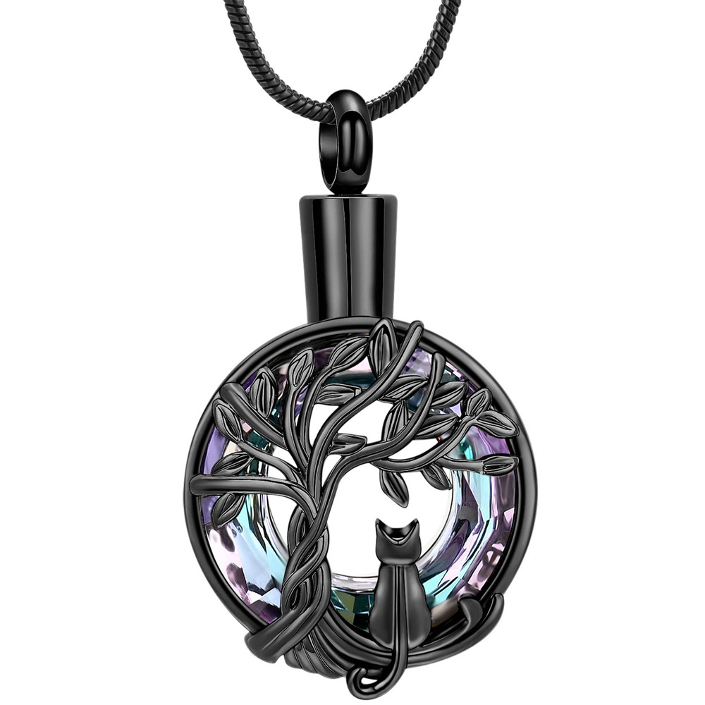 2:Black hollow round tree of life pendant