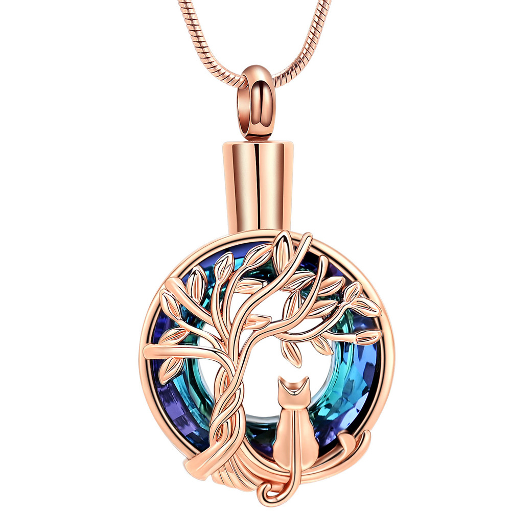 4:Rose gold hollow round tree of life pendant