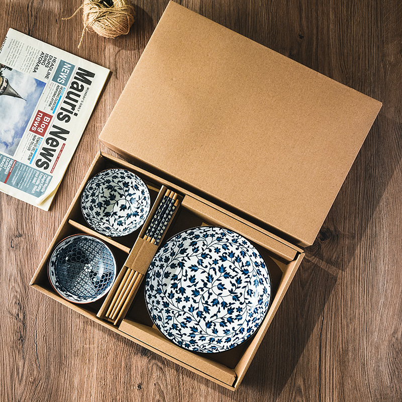 Two bowls, two chopsticks and one plate of gift box (A1)