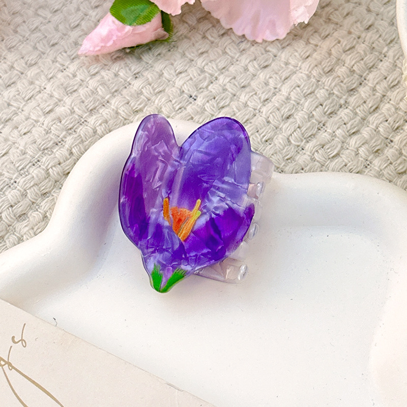 2:Acetate flower clip yellow purple-1 piece