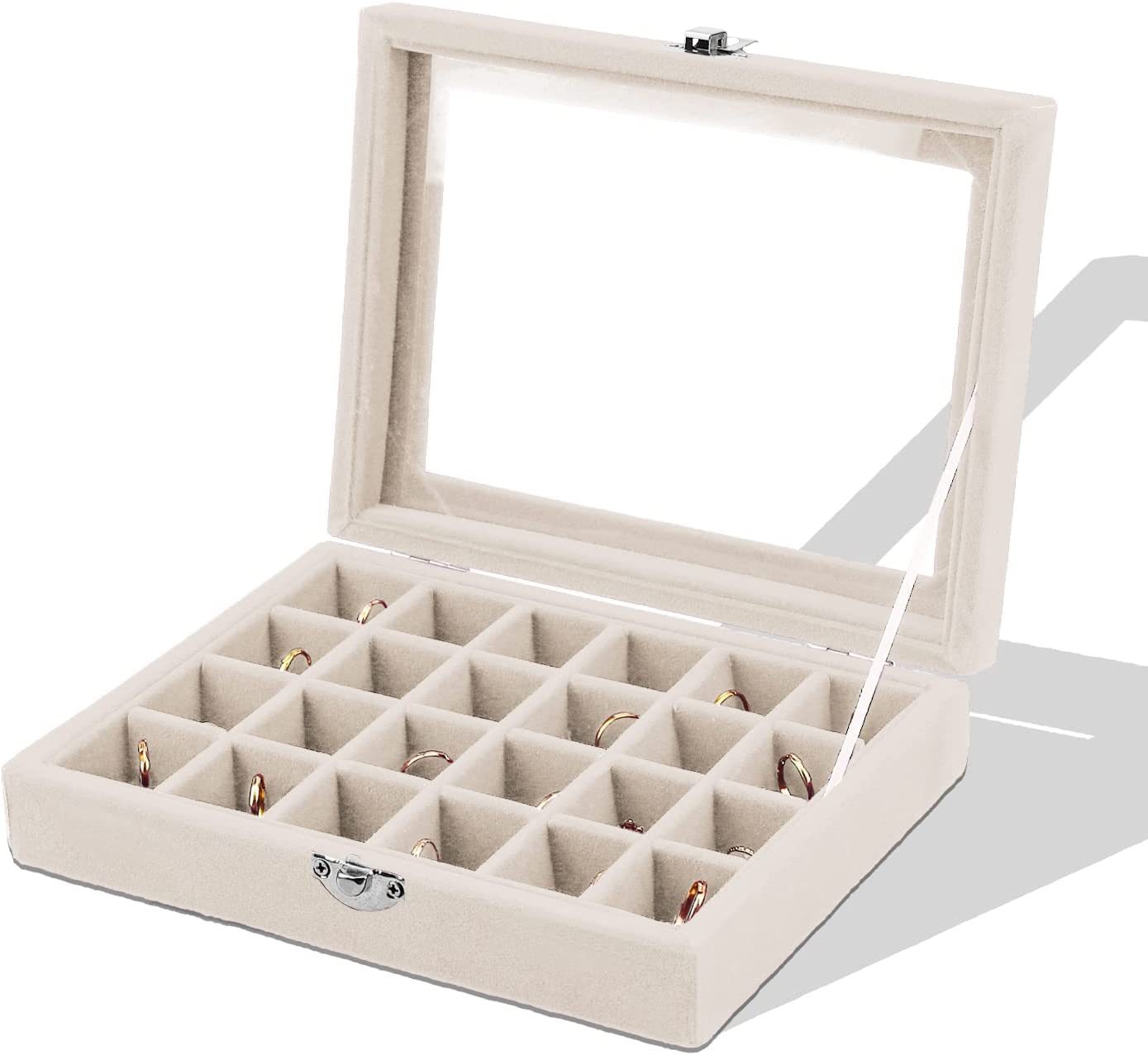 3:Small beige 24 grid earring box
