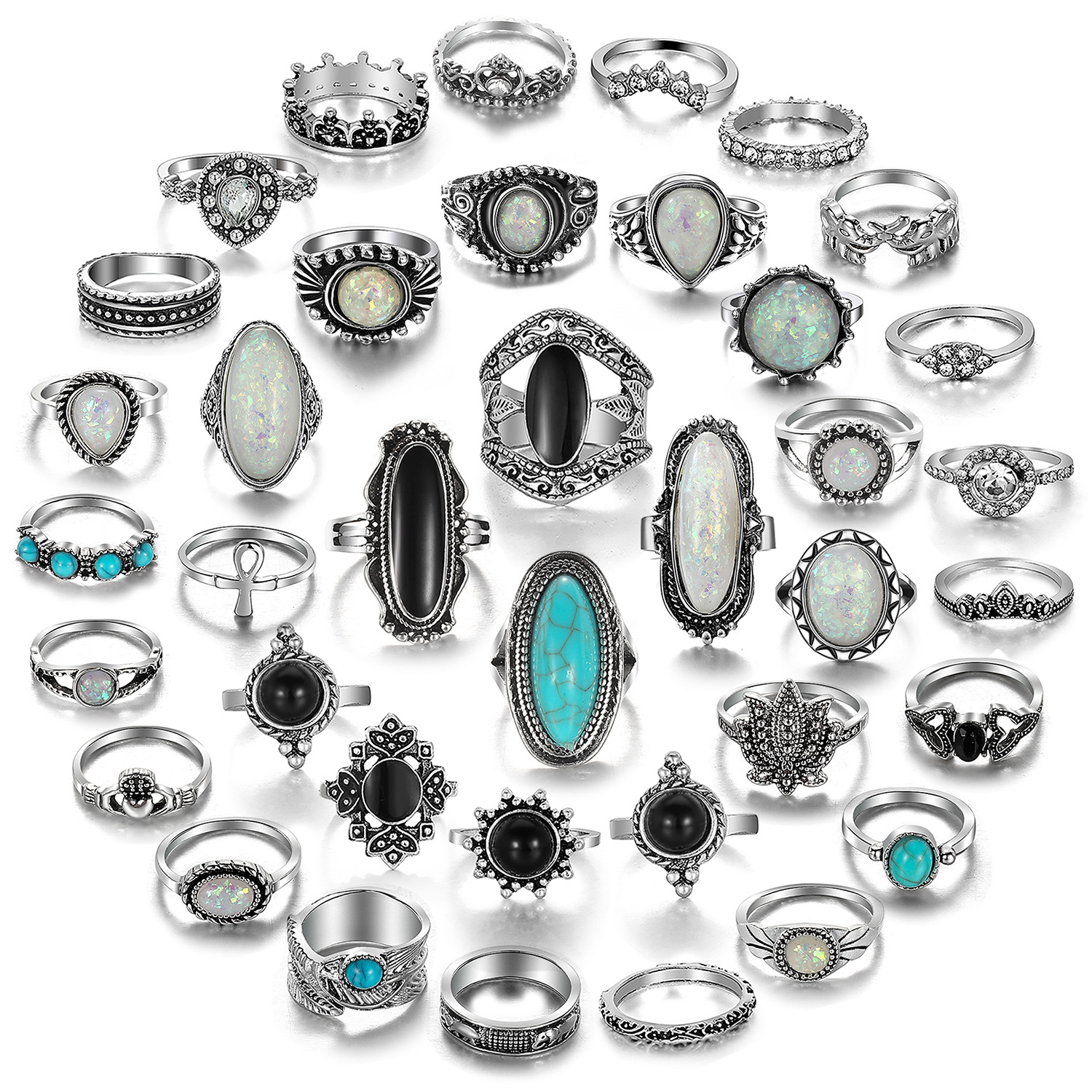 1:AZ16627 Amazon Ancient Silver Ring 39 Piece Set
