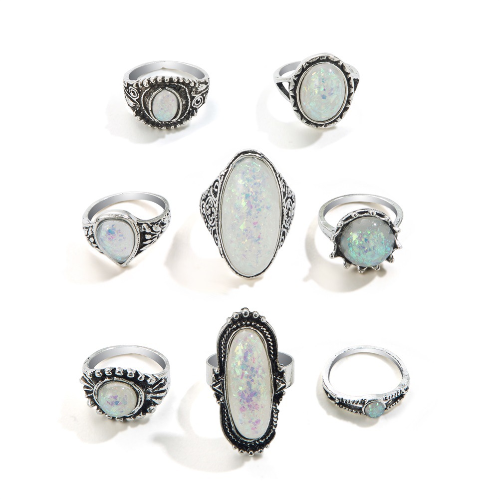2:AZ12793 Gem Ring 8 Piece Set