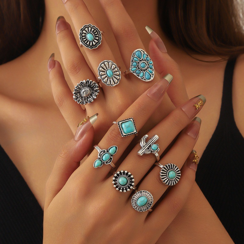 9:Turquoise 10-piece ring set