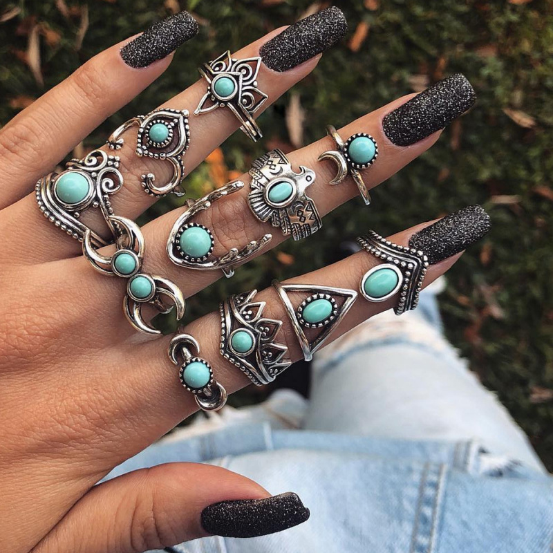 10:Turquoise 11-piece ring set