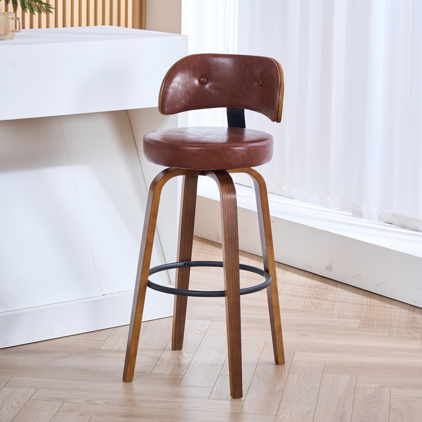 1 Walnut frame brown leather
