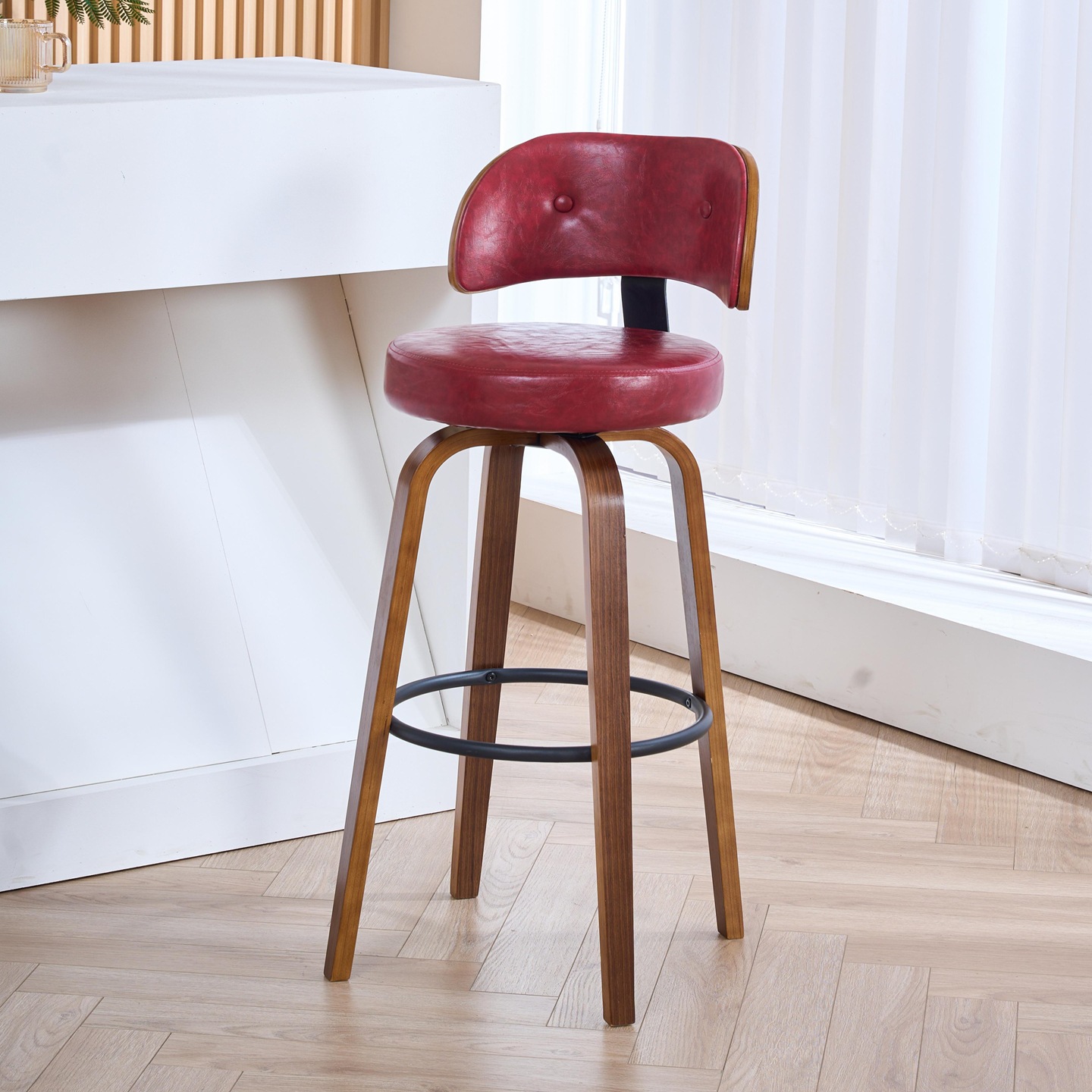 4 Walnut frame red leather
