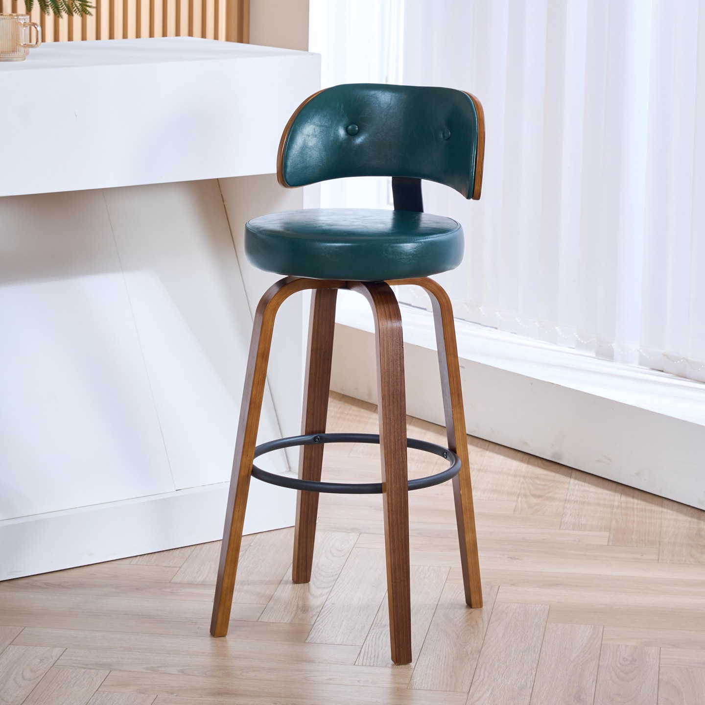 5 Walnut frame dark green leather