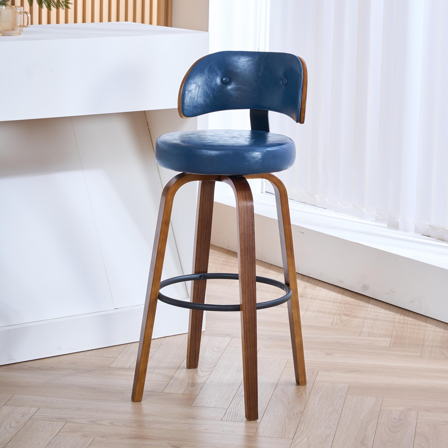 7 Walnut frame, deep blue leather