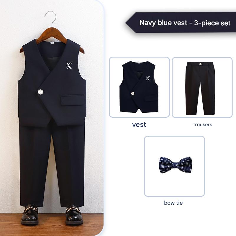 Navy blue vest 3-piece set (vest   trousers   bow tie)