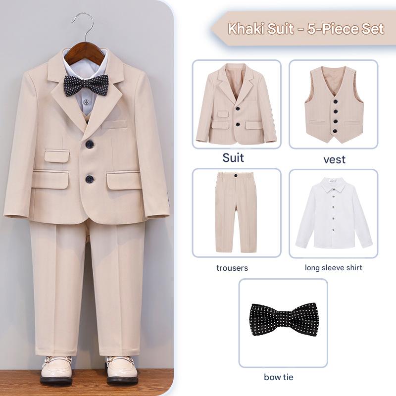 Khaki 5-piece set (shirt   jacket   vest   trousers   bow tie)