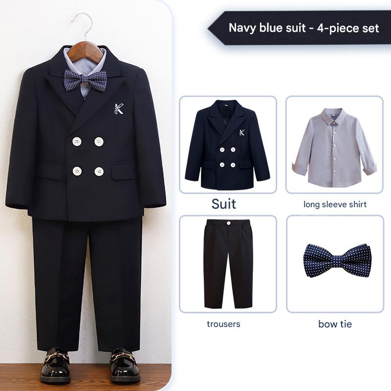 Navy blue jacket 4-piece set (shirt   jacket   trousers   bow tie)