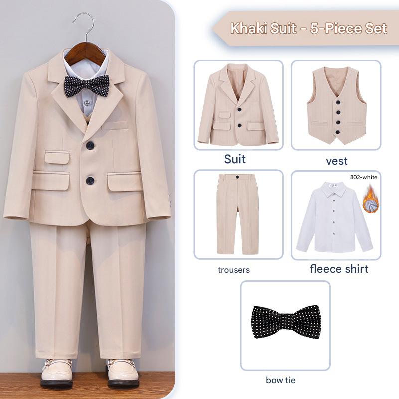 [fleece shirt] khaki 5-piece set (fleece shirt   jacket   vest   trousers   bow tie)