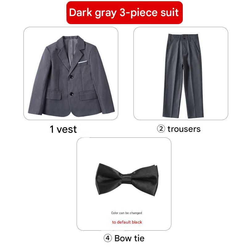 dark gray three-piece suit]