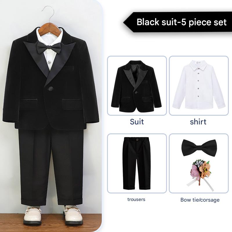 Black 5-piece set (shirt   jacket   trousers   bow tie   corsage)