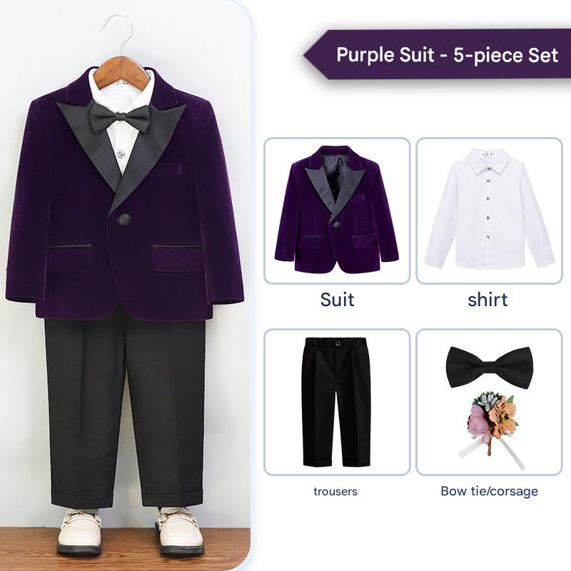 Purple 5-piece set (shirt   jacket   trousers   bow tie   corsage)