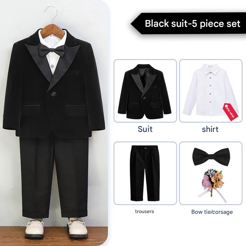 Black 5-piece set (velvet shirt   jacket   trousers   bow tie   corsage)