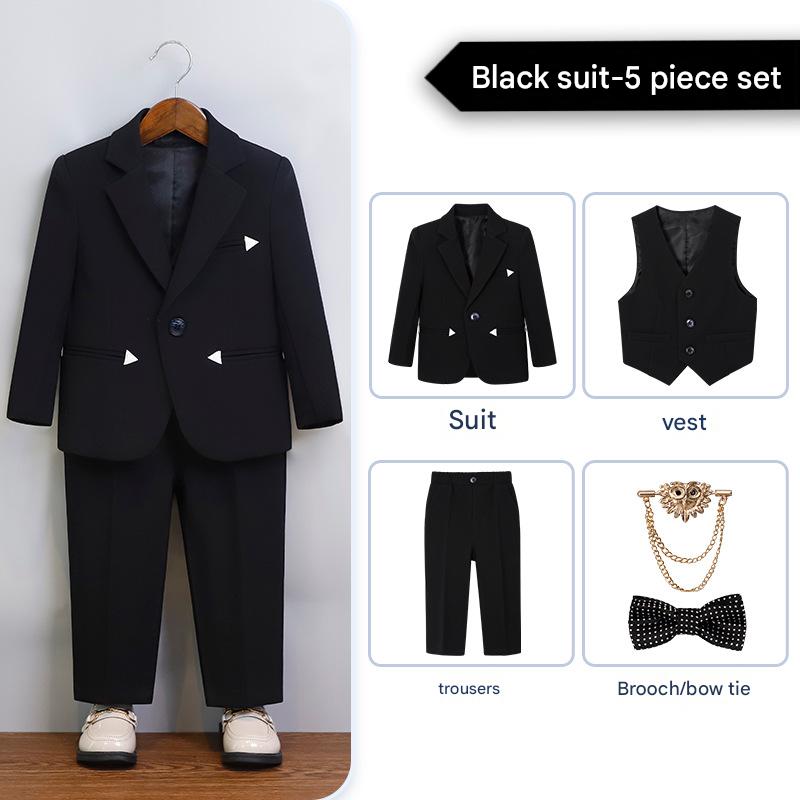 Black 5-piece set (jacket   vest   trousers   bow tie   brooch)