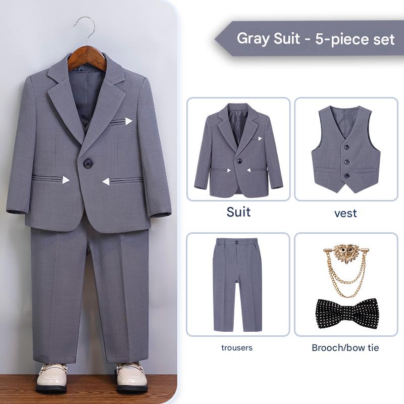 Gray 5-piece set (jacket   vest   trousers   bow tie   brooch)