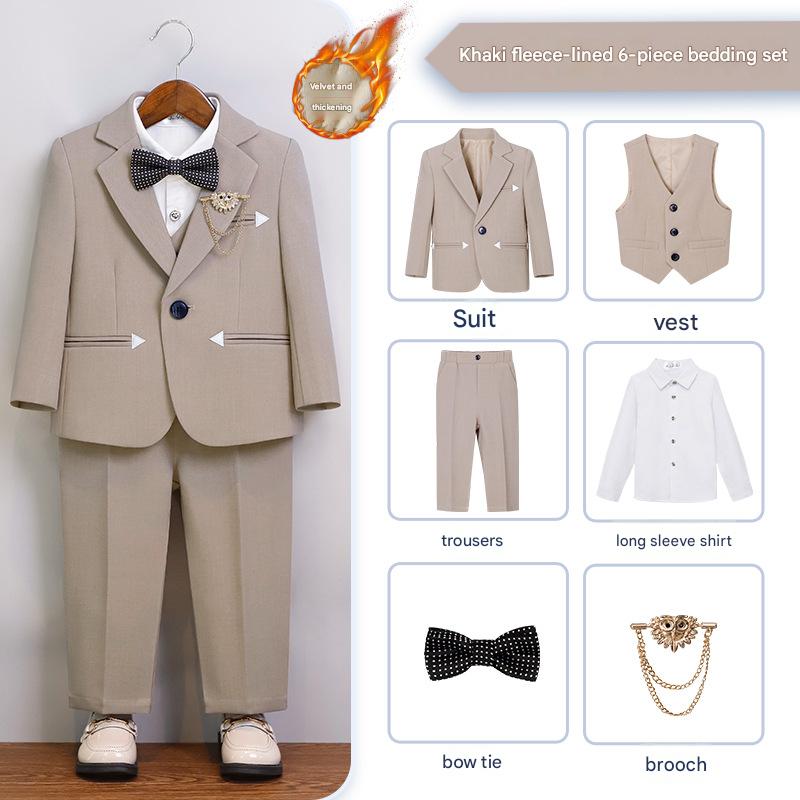 [full set plus velvet] khaki 6-piece set (shirt   jacket   vest   trousers   bow tie   brooch)