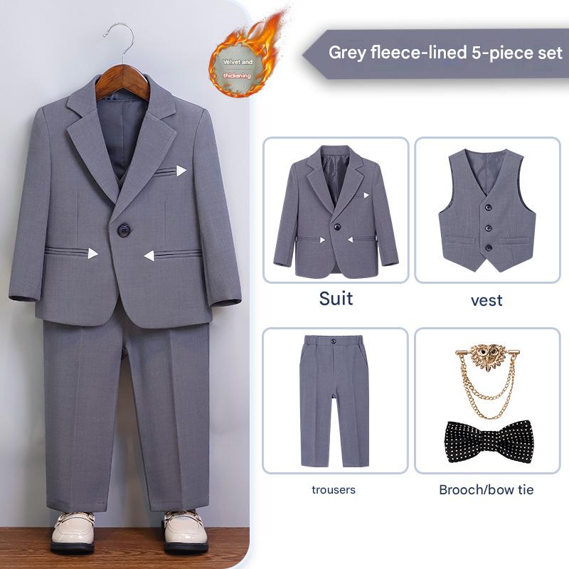 [full set plus velvet] gray 5-piece set (jacket   vest   trousers   bow tie   brooch)