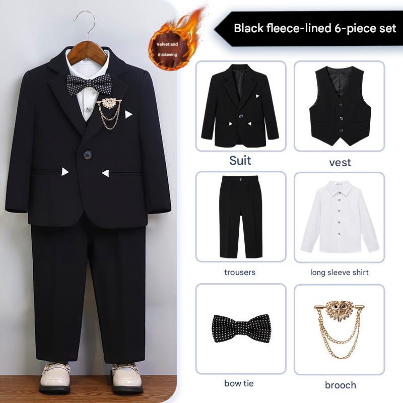 [full set plus velvet] black 6-piece set (shirt   jacket   vest   trousers   bow tie   brooch)
