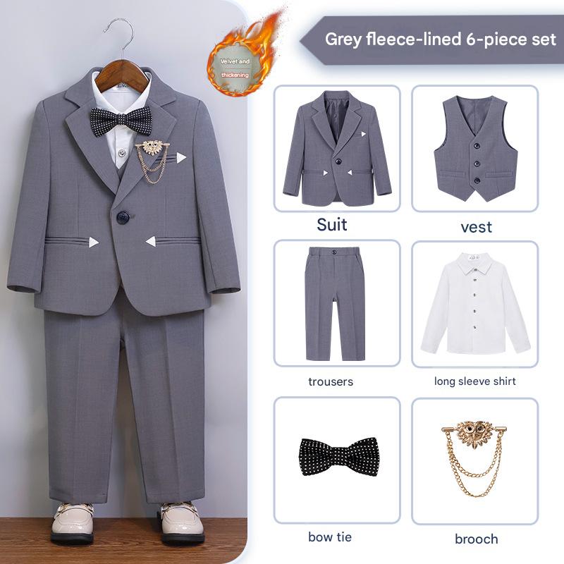 [full set plus velvet] gray 6-piece set (shirt   jacket   vest   trousers   bow tie   brooch)