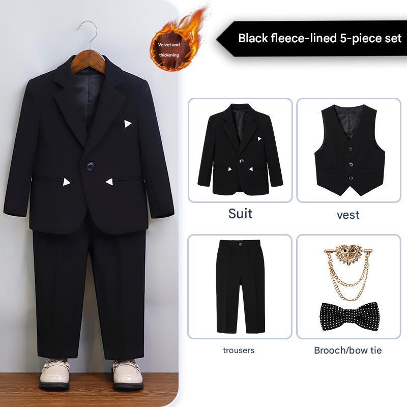 [full set plus velvet] black 5-piece set (jacket   vest   trousers   bow tie   brooch)