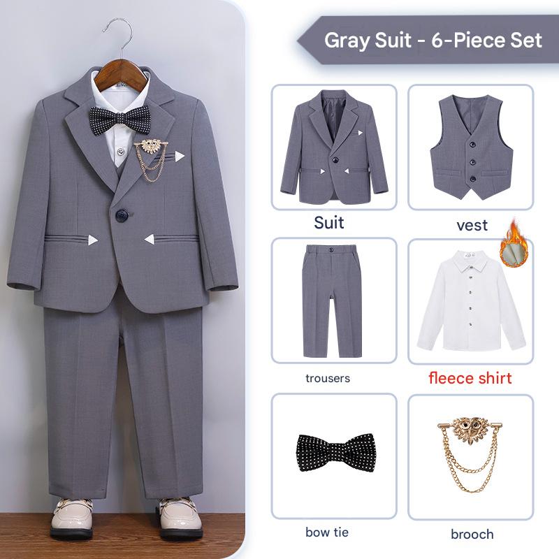 [fleece shirt] gray 6-piece set (fleece shirt   jacket   vest   trousers   bow tie   brooch)