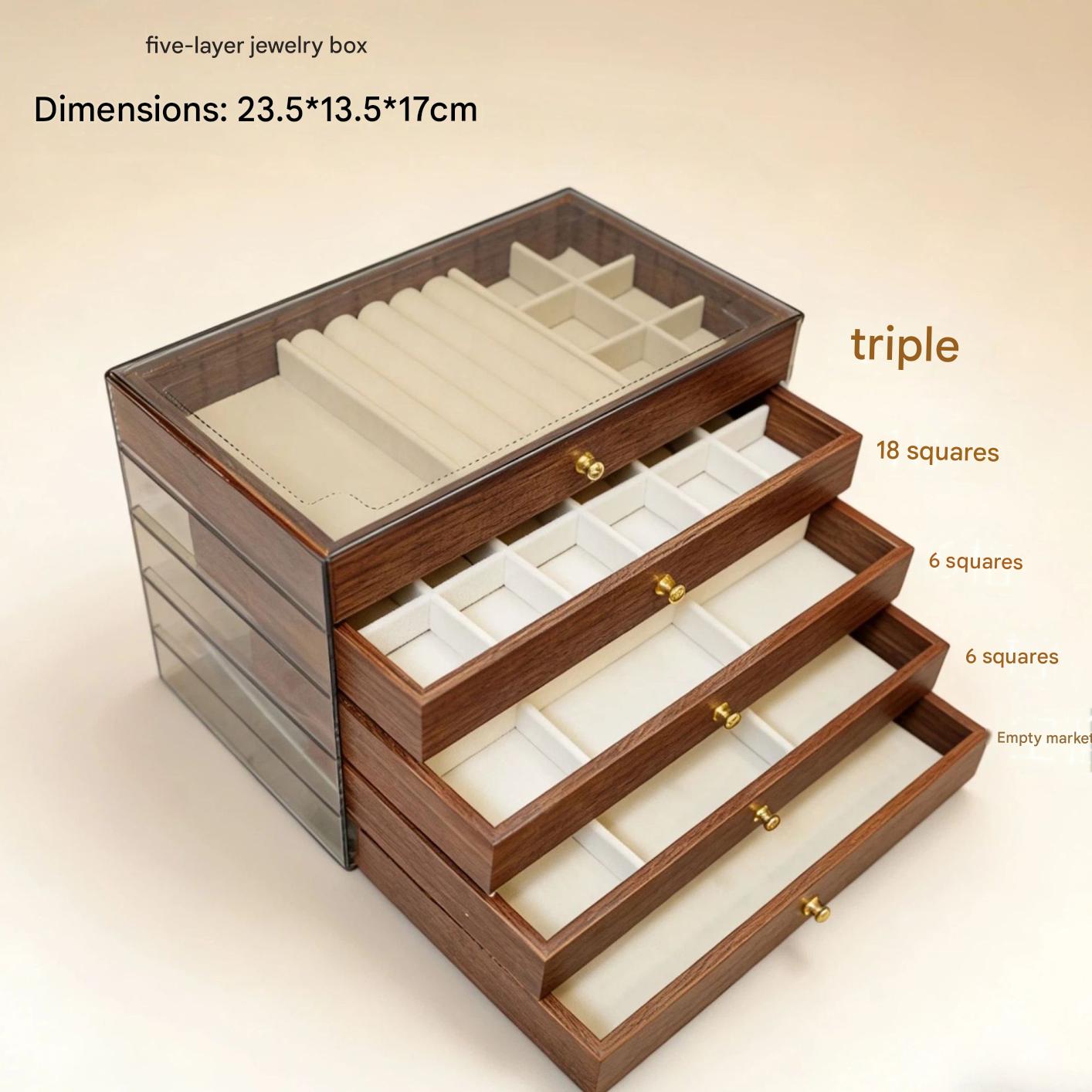 Walnut grain five-layer jewelry box [three-in-one]; 23.5*13.5*17cm