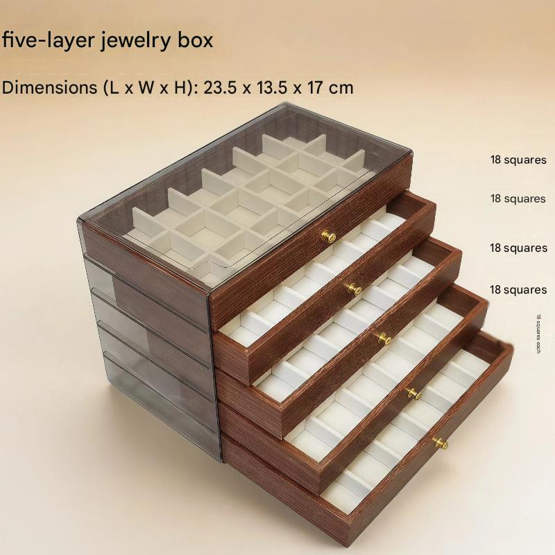 Walnut grain five-layer jewelry box [18 compartments]; 23.5*13.5*17cm