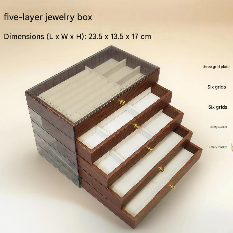 Walnut grain five-layer jewelry box [three compartments]; 23.5*13.5*17cm