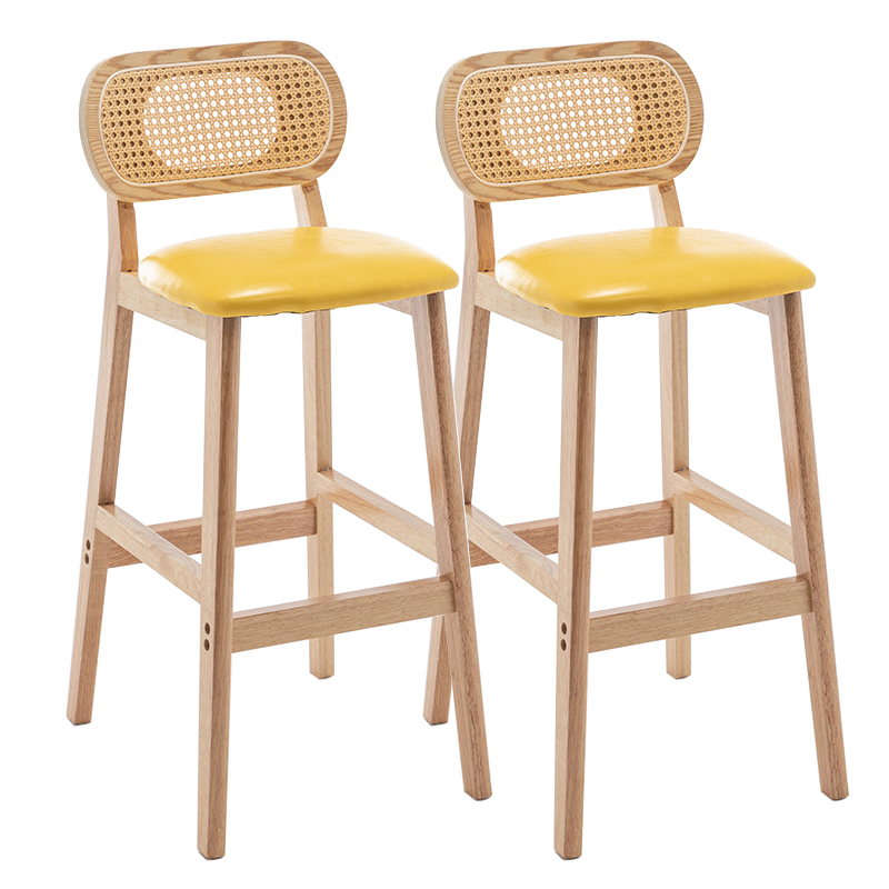 wooden frame yellow leather cushion