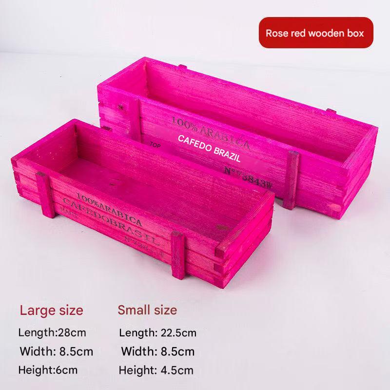 Rose red wooden box 28x8.5x6cm