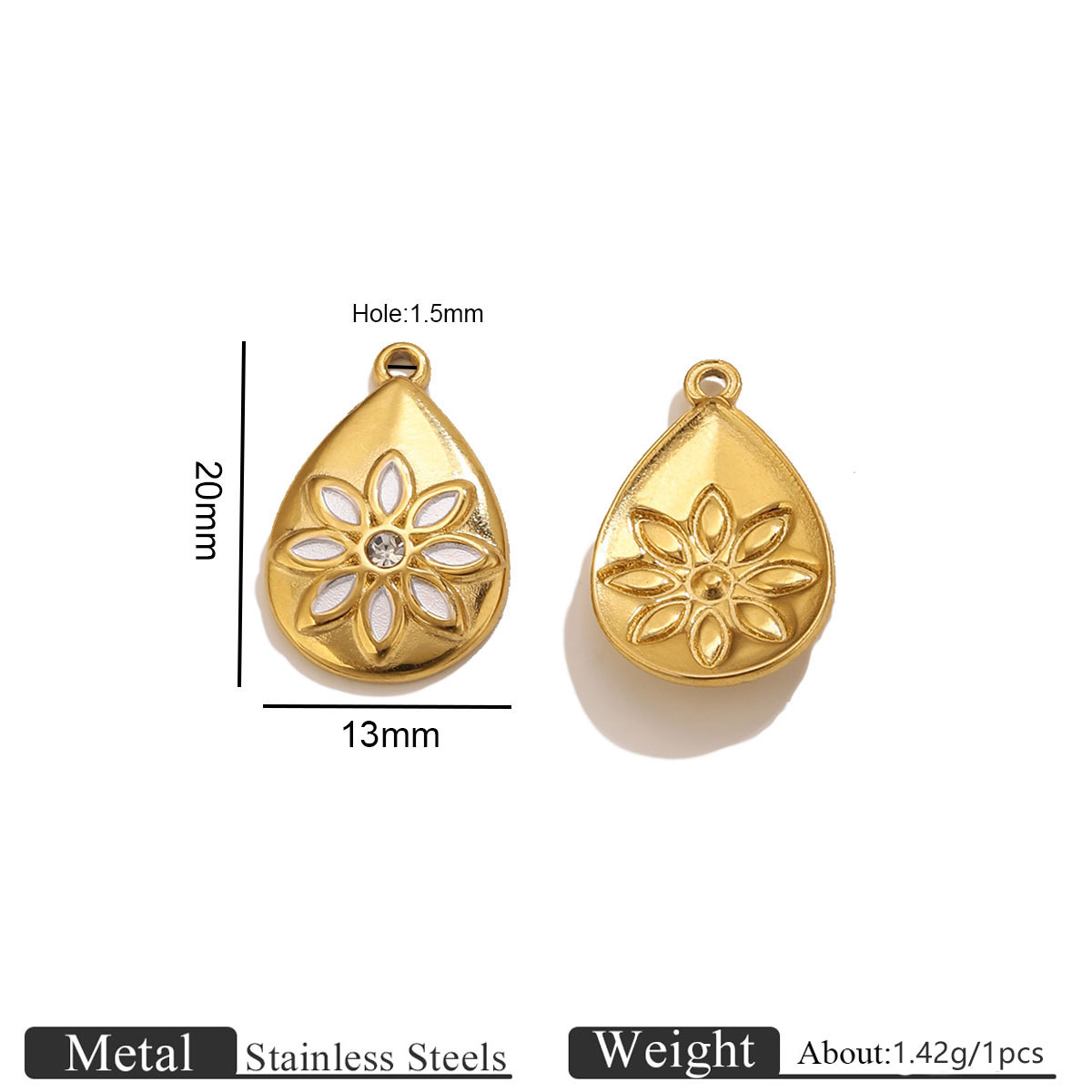 1:Gold water drop diamond flower pendant