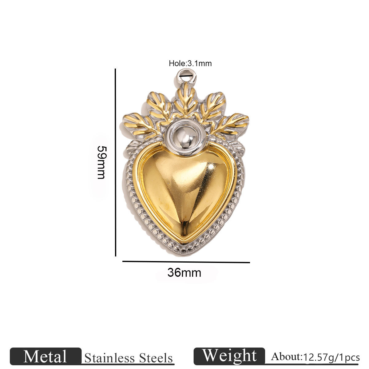 2:Gold leaf pattern three-dimensional love pendant