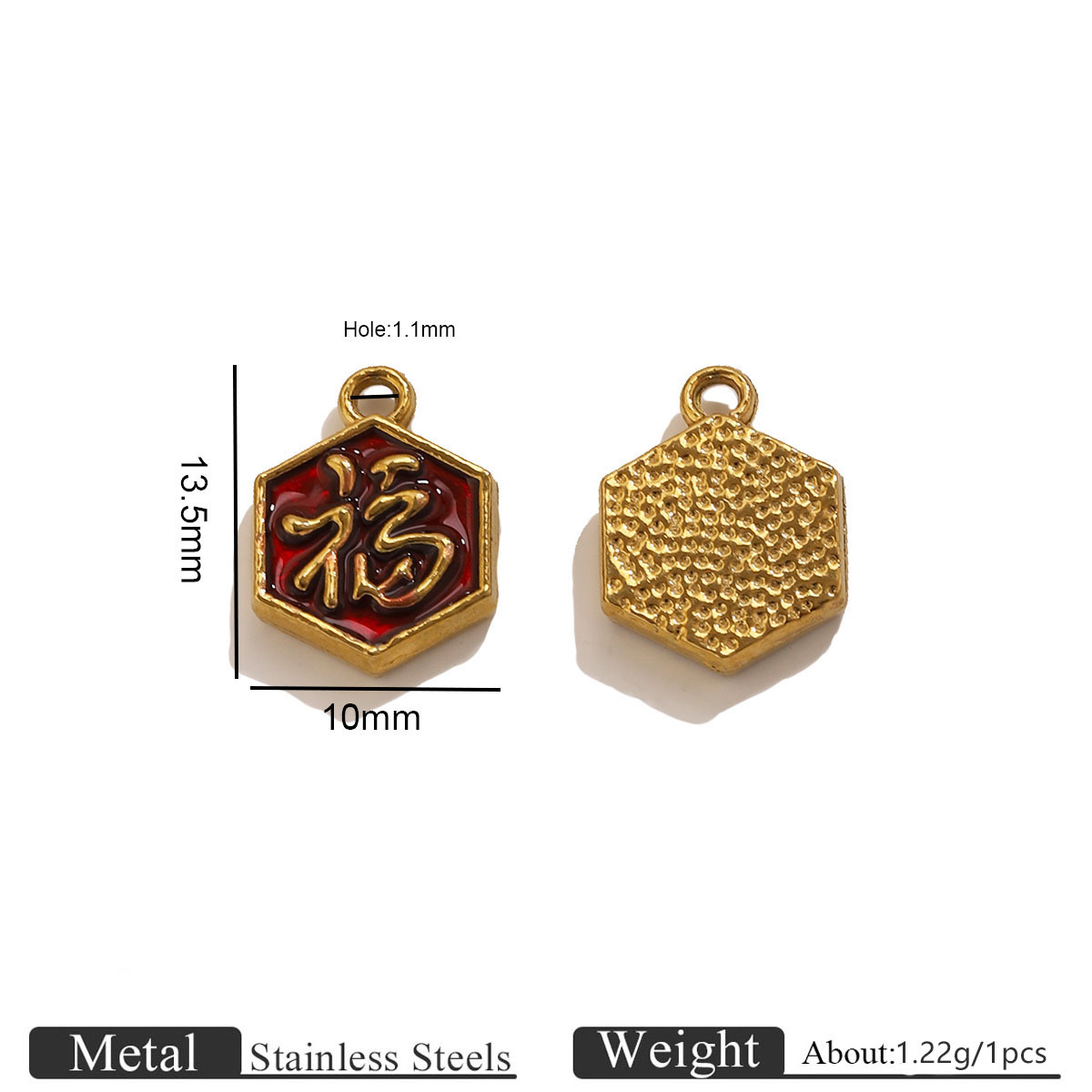 1:Golden hexagonal oil drop pendant with blessing character - red