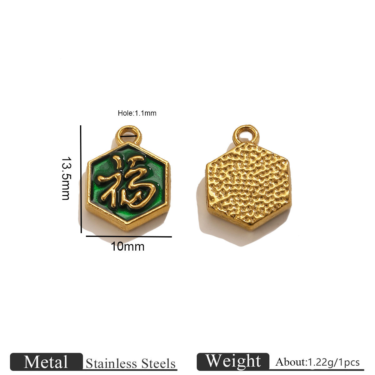 2:Golden hexagonal oil dripping pendant with blessing character-green