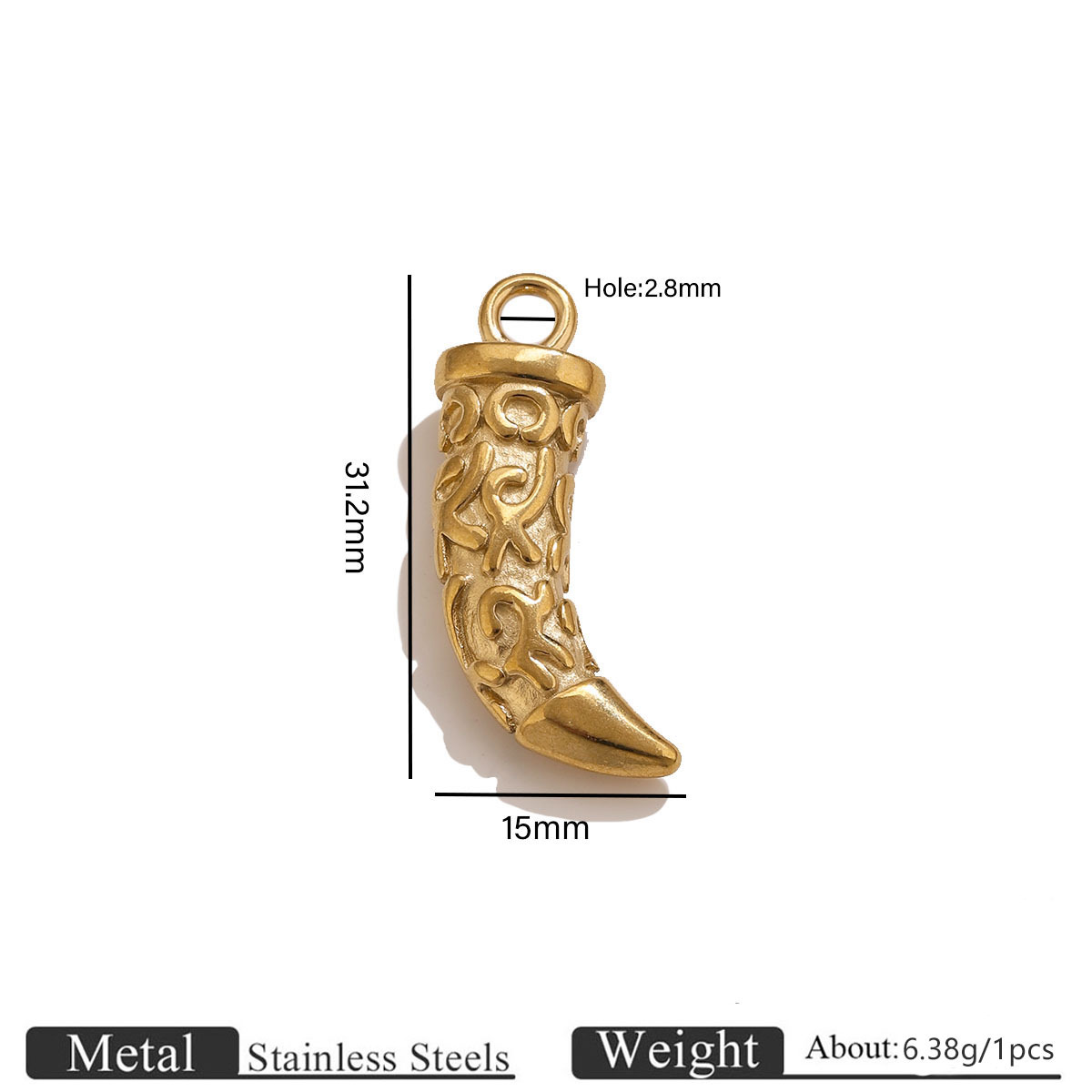 1:Golden patterned wolf tooth pendant