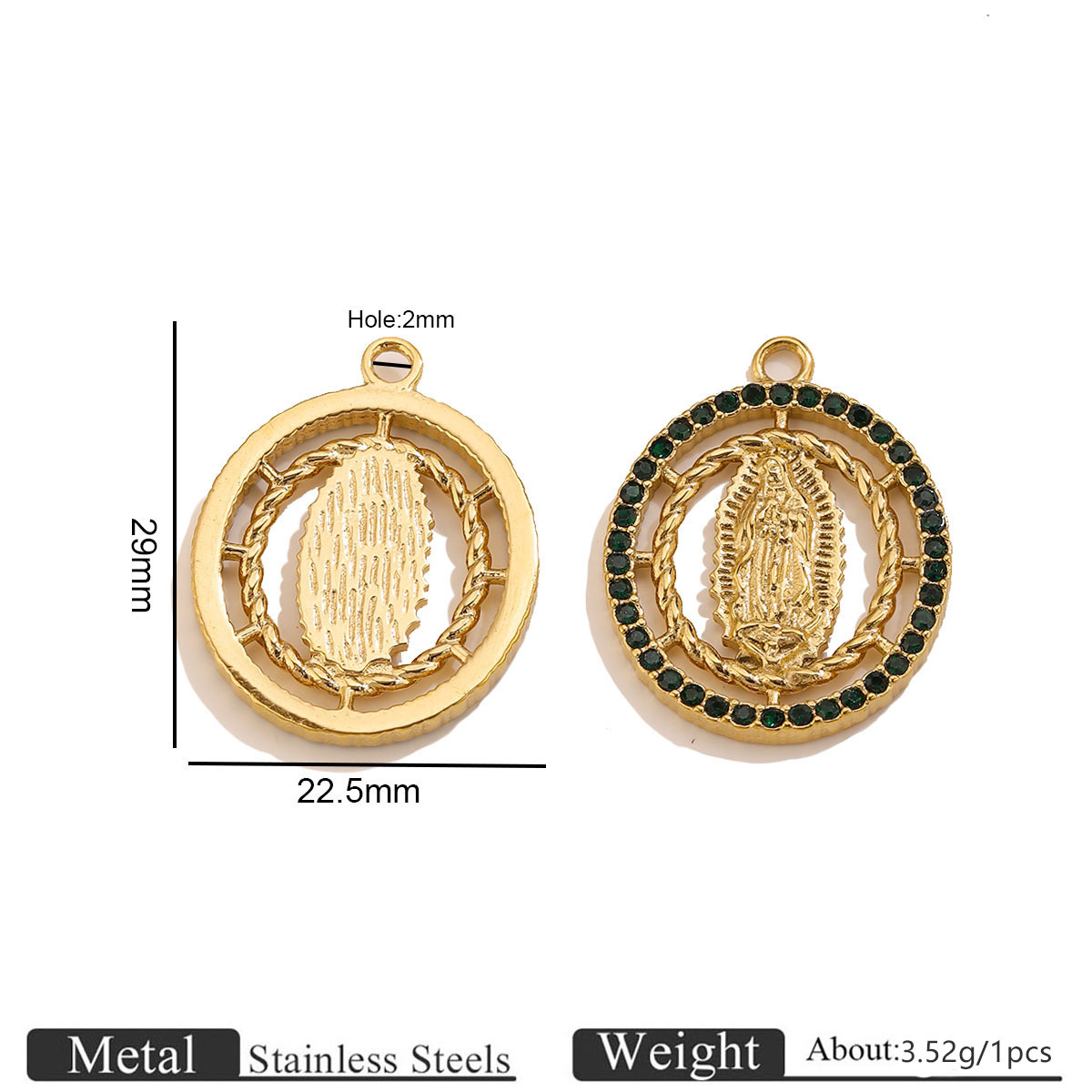 3:Golden double layer oval madonna pendant-green