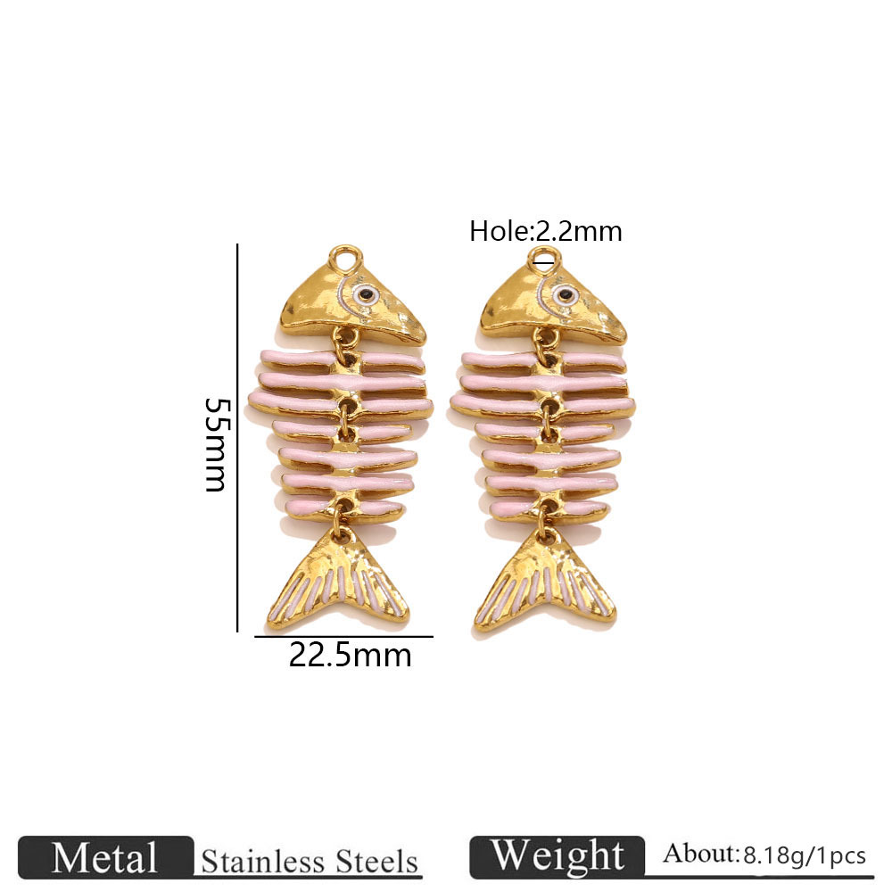 1:Gold dripping fish bone large pendant-pink
