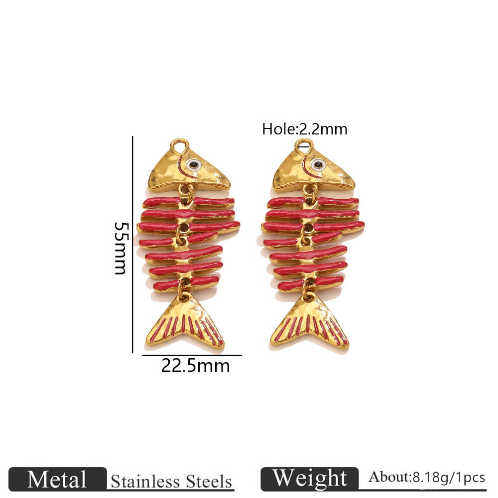 2:Gold dripping fish bone large pendant-red