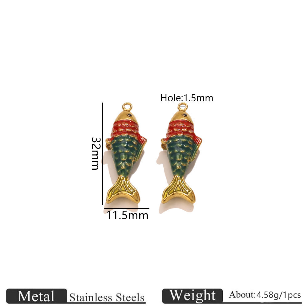 3:Golden enamel fish pendant - red   green