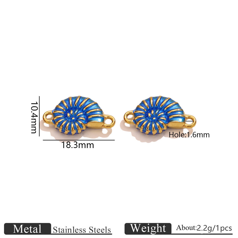 4:Gold-tone double-hole conch shell enamel pendant - blue