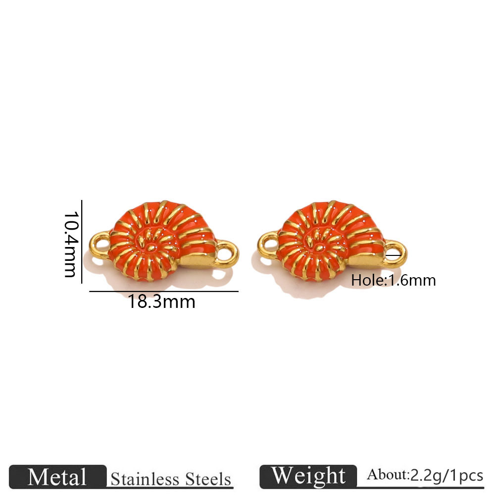 5:Gold-tone double-hole conch shell enamel pendant - orange